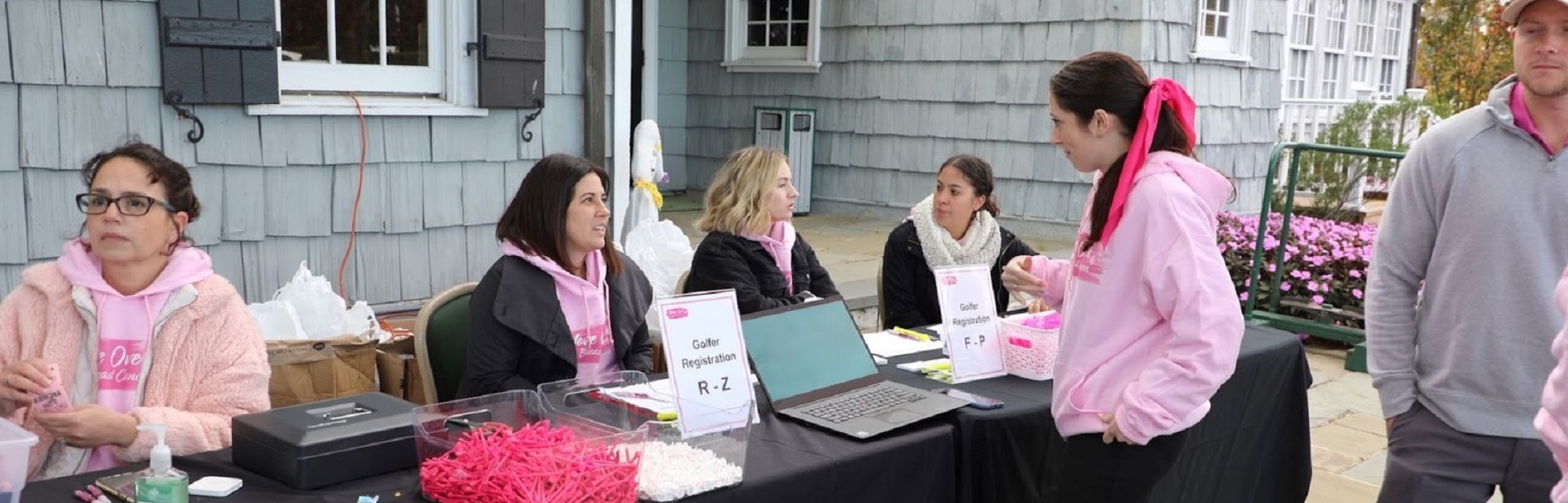 Women working table providing information